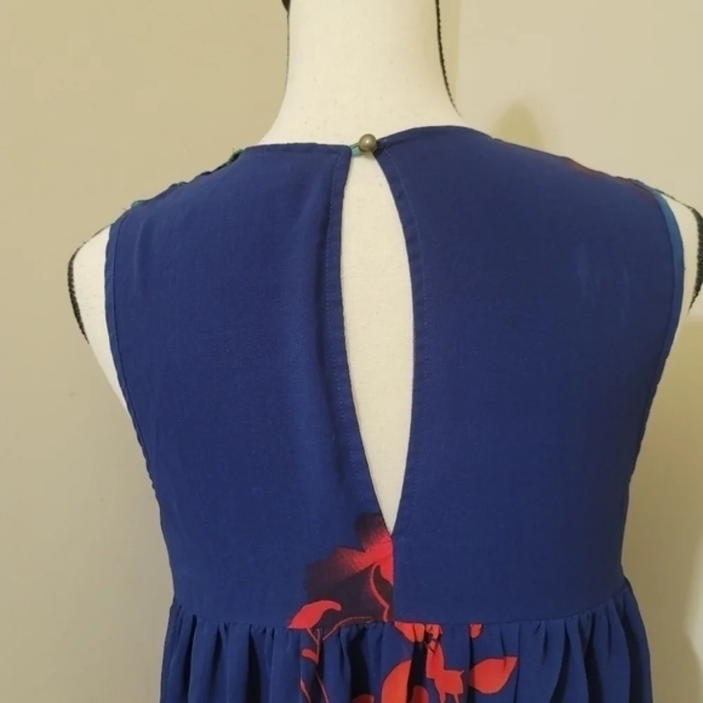 Patterson J Kincaid Sleeveless Floral Lined Swing‎ Dress size XS Blue Red